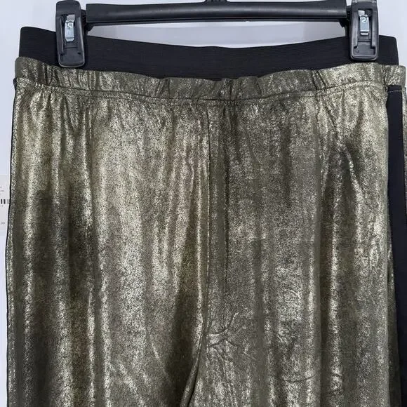 NEW Free People Vegan Leather Metallic Gold Wide Leg Track Pants Size SMALL - Picture 7 of 8